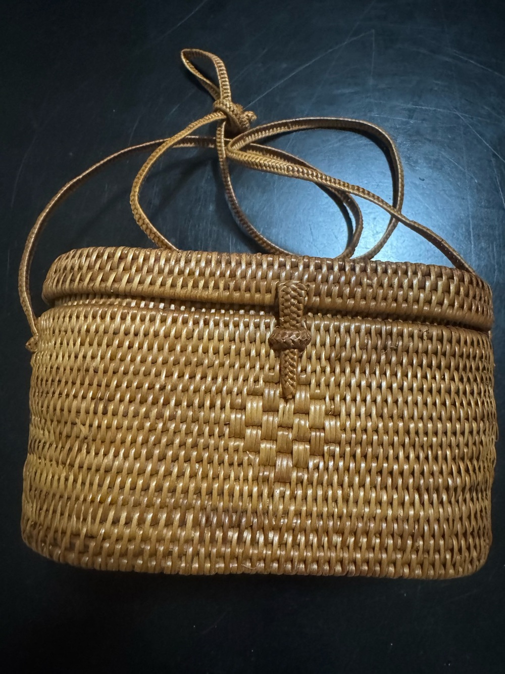 TLC Handwoven Rattan Bali Crossbody Bag in Natural Tan